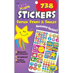 Trend SuperStars/Smiles Sticker Pad - Star, Smilies Shape - Acid-free, Non-toxic - 1 Pad