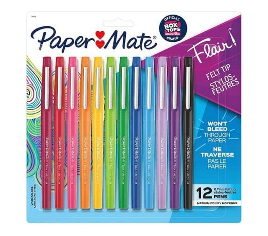 Papermate Flair Porous Point Stick Pens, Assorted Ink, Medium Point, Multi Colored