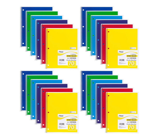 Mead Spiral Notebook, Wide Ruled, 1 Subject, 70 Sheets