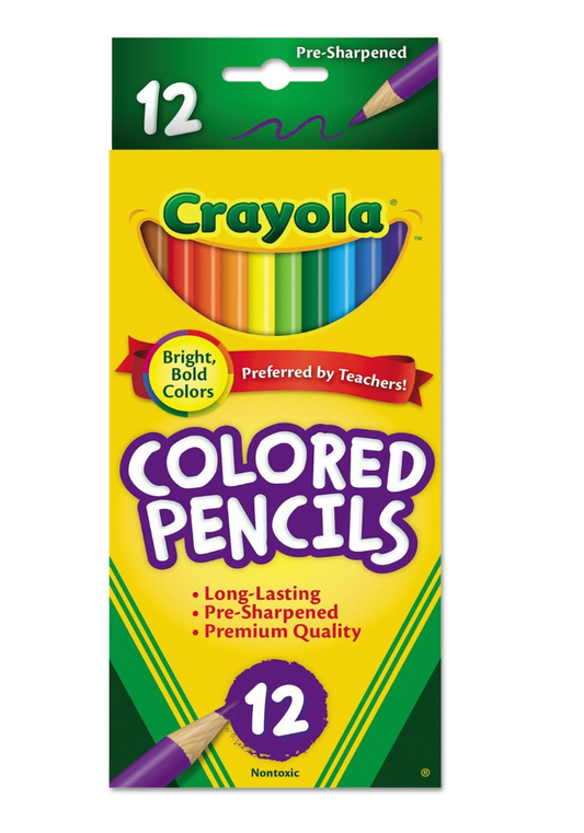 Crayola Long Barrel Colored Woodcase Pencils, 3.3 mm, 12 Assorted Colors/Set