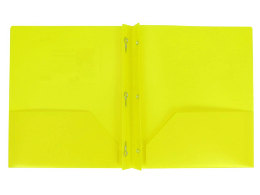 Plastic Folder with Prongs 2 Pocket - (Yellow)