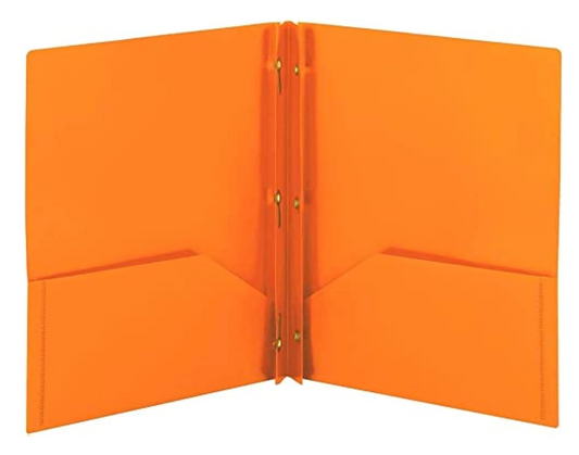 Plastic Folder with Prongs 2 Pocket - (Orange)