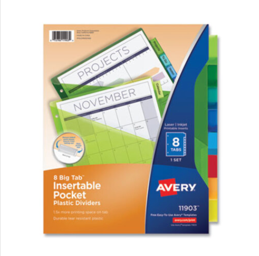 Avery® Durable Plastic 8-Tab Pocket Dividers 11.13 x 9.25, Assorted