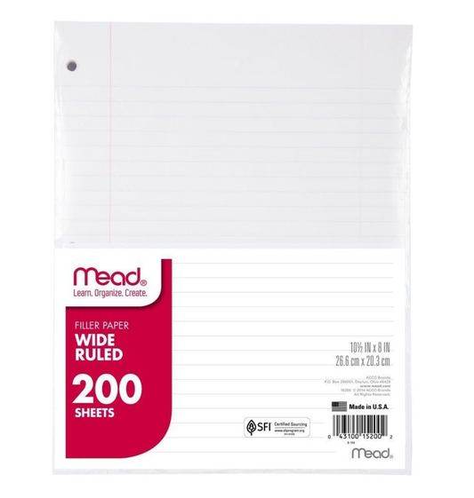 Filler Paper by Mead®, Wide Ruled, 200 Sheets