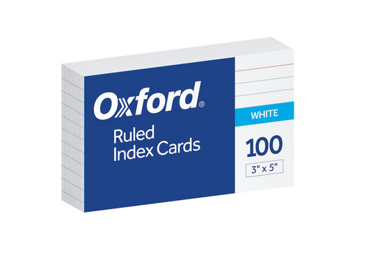 Oxford® Ruled Index Cards, 3" x 5", White, 100 Per Pack