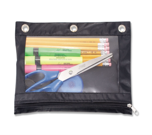 Advantus Binder Pencil Pouch, 10 x 7.38, Black/Clear