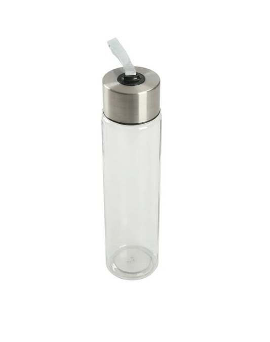 Mainstays 18oz Plastic Clear Water Bottles Stainless Steel Screw Cap Lid with Strap