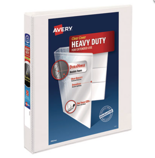 Heavy-Duty View Binder with DuraHinge and One Touch EZD Rings, 3 Rings, 1" Capacity, 11 x 8.5, White